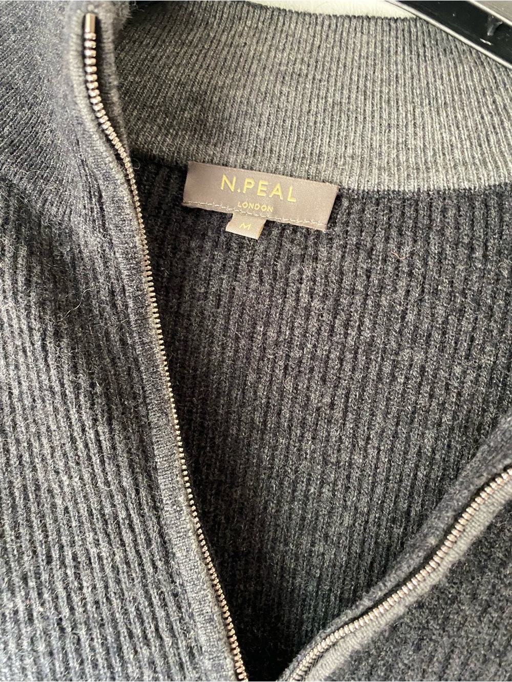 100% cashmere Men's Gray Half-Zip Ribbed Sweater by - Picture 3 of 4